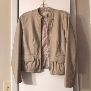 Loft Khaki Faux Leather Peplum Jacket